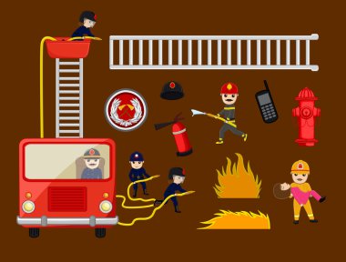 İtfaiye vektör aletleri ve simgeler