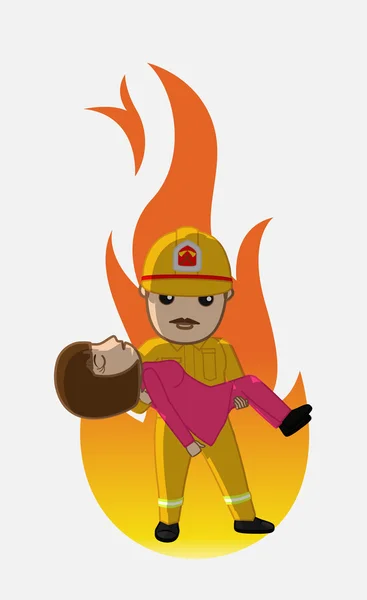 Strażak ratunek kobiecie od ognia — Wektor stockowy