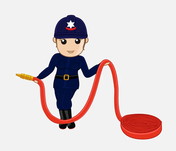 Female Firefighter Holding a Pipe to Connect in Hydrant — Stock Vector