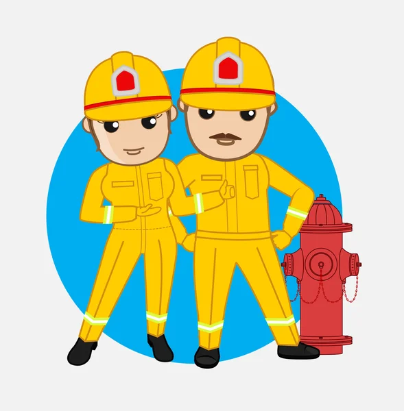 Pompiers masculins et féminins avec bouche d'incendie — Image vectorielle
