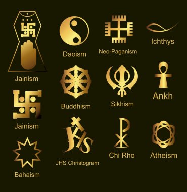 Golden Shiny Religious Symbols Set clipart