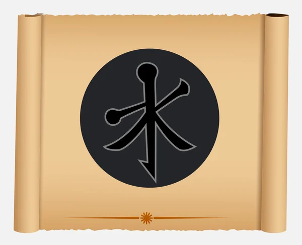 Κομφούκιου σύμβολο στο Banner περγαμηνή — Διανυσματικό Αρχείο