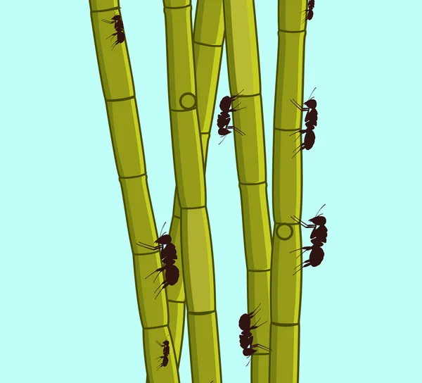 Ants Climbing on Sugarcane Sticks — Stock Vector