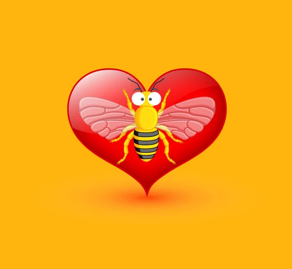 Funny Wasp Isolated on Heart — Stock Vector