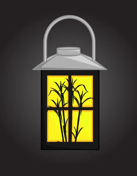 Sugarcane Silhouette Against Lantern — Stock Vector