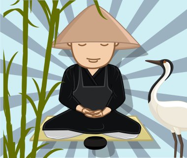 Çin Monk minnettar vinç ile meditasyon