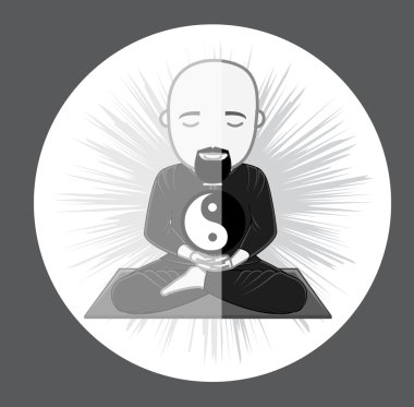 Taoizm Monk Yin-Yang sembolü ile konsantre