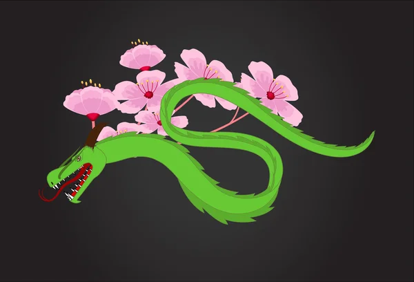 Dragón japonés con flores — Archivo Imágenes Vectoriales