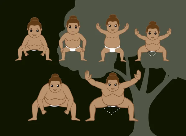 Conjunto de personagens de lutadores de sumo — Vetor de Stock