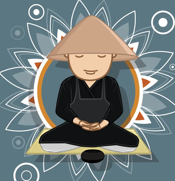 Monge chinês meditando ilustração vetorial —  Vetores de Stock