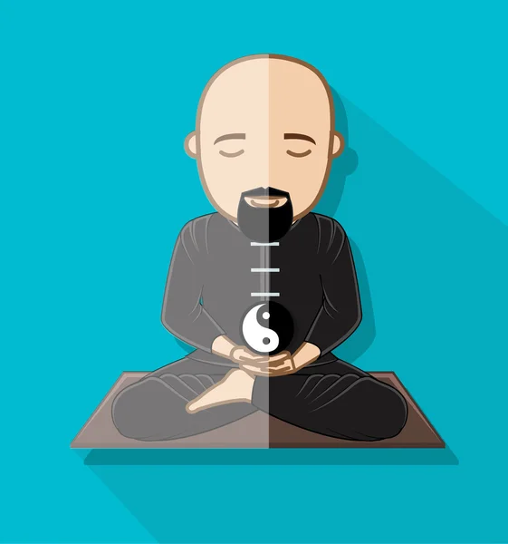 Meditar monje taoísmo con el símbolo de Yin-Yang — Vector de stock