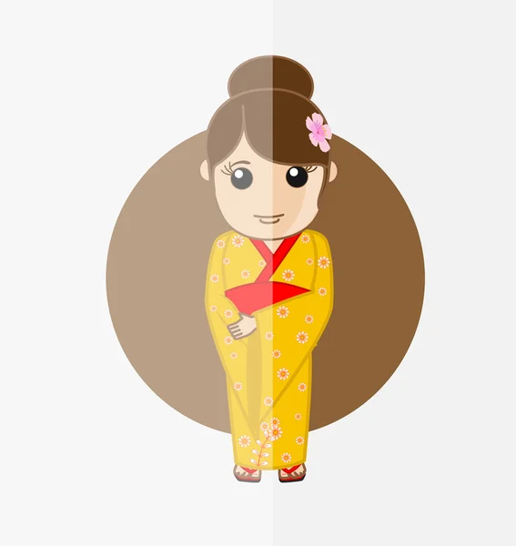 Traditionell Geisha i Kimono Klänning — Stock vektor