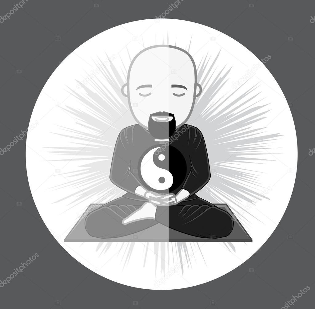 Concentrating Taoism Monk with Yin-Yang Symbol