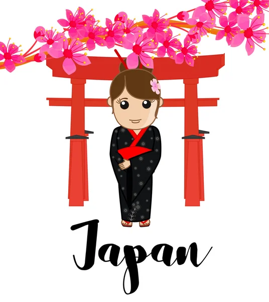 Geisha en la ilustración vectorial sintoísta — Vector de stock