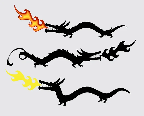 Dragones de fuego siluetas — Vector de stock