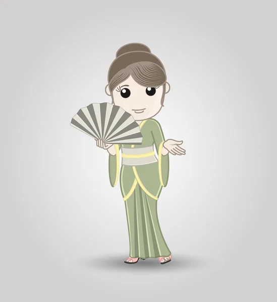 Moderní gejša drží ruku ventilátor — Stockový vektor