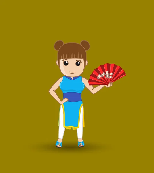 Geisha with Modern Dress and Hand Fan — Stock Vector