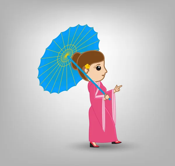 Indian Lady In Saree with Chinese Umbrella — Stock Vector
