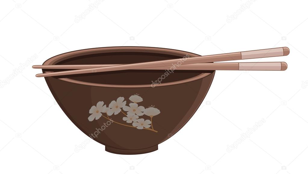 Japanese Rice Bowl with Chopsticks Vector