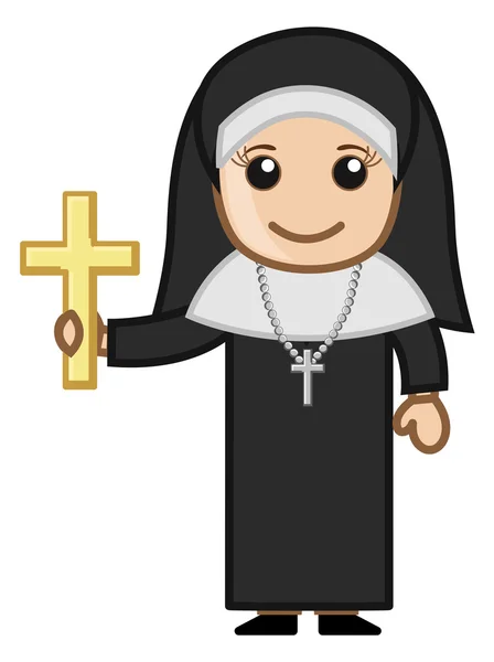 Nun met gouden kruis - vector teken cartoon illustratie — Stockvector