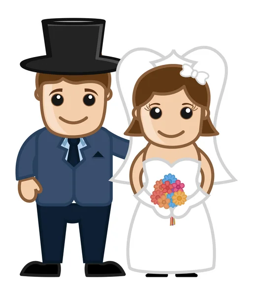 Novomanželé pár - Vektor znak kreslený obrázek — Stockový vektor