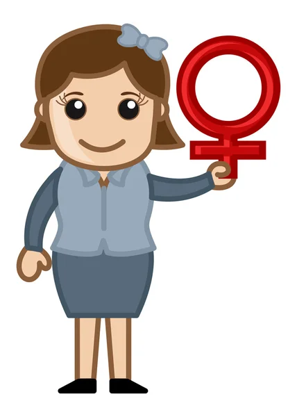 Mujer sosteniendo el símbolo del sexo femenino - Vector personaje de dibujos animados ilustración — Archivo Imágenes Vectoriales
