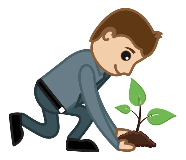 Pflanzung eines Baumes - Vektor-Zeichentrickfigur Illustration — Stockvektor