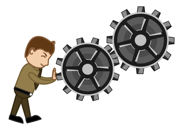 Duwen gears - vector teken cartoon illustratie — Stockvector