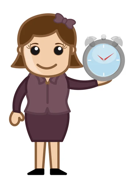 Frau mit Uhr - Vektor-Charakter Cartoon-Illustration — Stockvektor