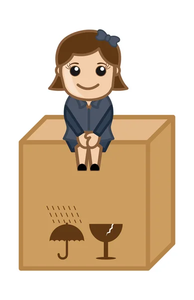 Sitzt auf einer fragilen Schachtel - Vektor-Charakter-Cartoon-Illustration — Stockvektor