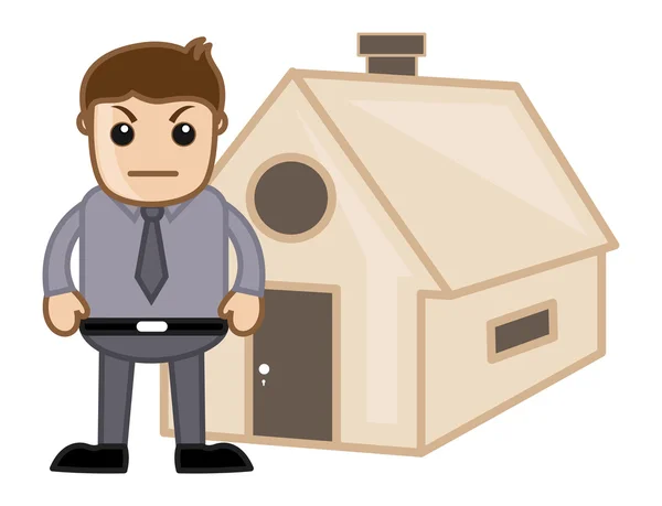 Angry Man Outside a House - Real Estate Concept - Vector Character Cartoon Illustration — Stock Vector