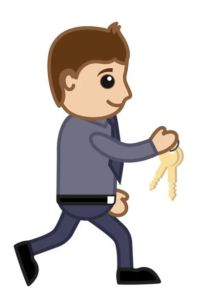 A Man Carrying Key - Cartoon Vector (dalam bahasa Inggris). - Stok Vektor