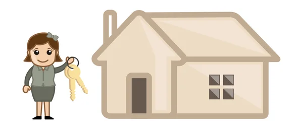 Hipoteca - Concepto de bienes raíces - Ilustración de dibujos animados de carácter vectorial — Vector de stock