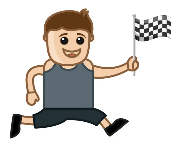 Hombre corriendo sosteniendo una bandera de carreras — Vector de stock