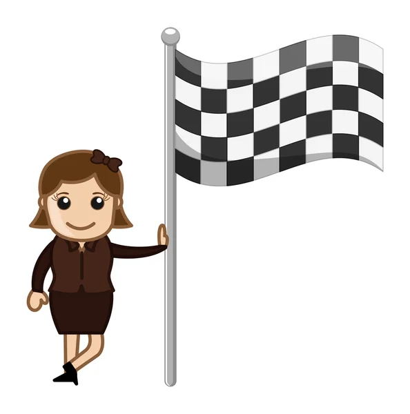 Fille debout avec drapeau de course — Image vectorielle