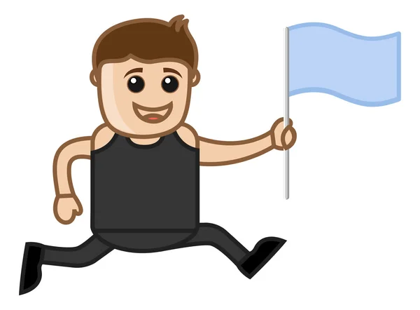 Man Running segurando uma bandeira na mão - Vetor dos desenhos animados — Vetor de Stock