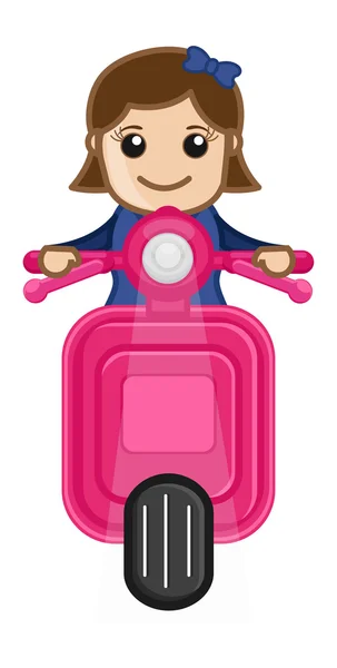 Cartoon Vector - Girl Riding on Scooter — Stock Vector