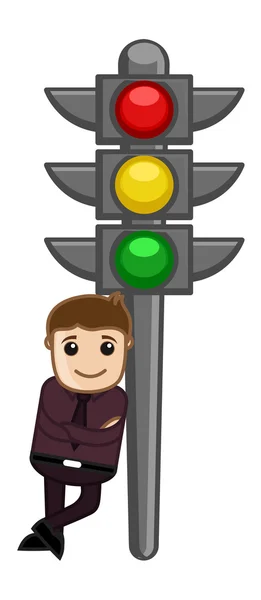 Cartoon Vector - Man Standing with Traffic Light — Stock Vector