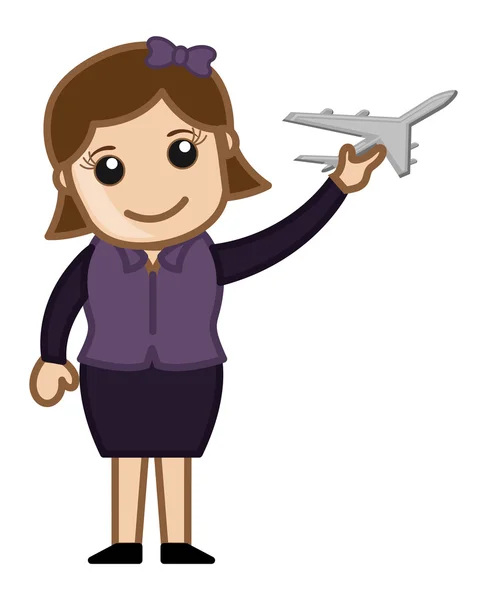 Woman Holding a Toy Plane - Travel Concept — Stock Vector