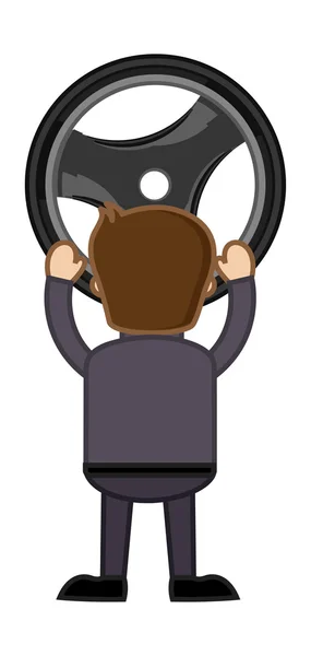 Cartoon Vector - Man Holding Steering — Stock Vector