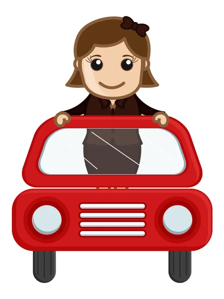 Karikatür vektör - Kırmızı arabadaki kızla — Stok Vektör