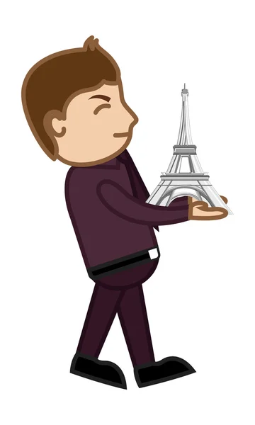 Dibujos animados Vector Guy - Llevando Torre Eiffel — Vector de stock