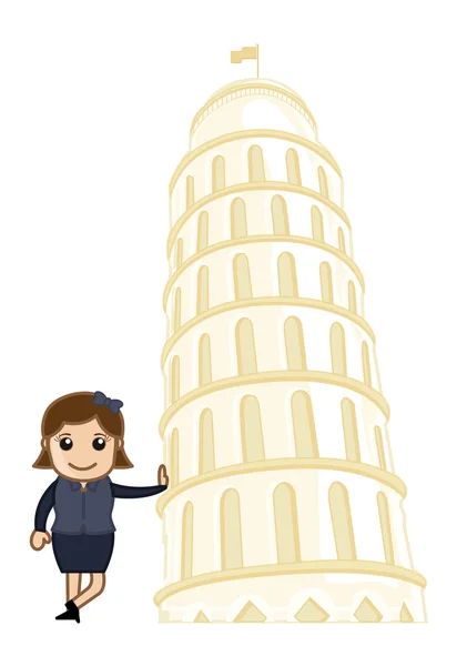 Girl Standing with Tower of Pisa — Stock Vector