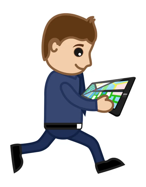 Man Running Carrying GPS Navigator — Stock Vector