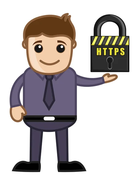 Zabezpečený web HTTPS - kreslené vektorové — Stockový vektor