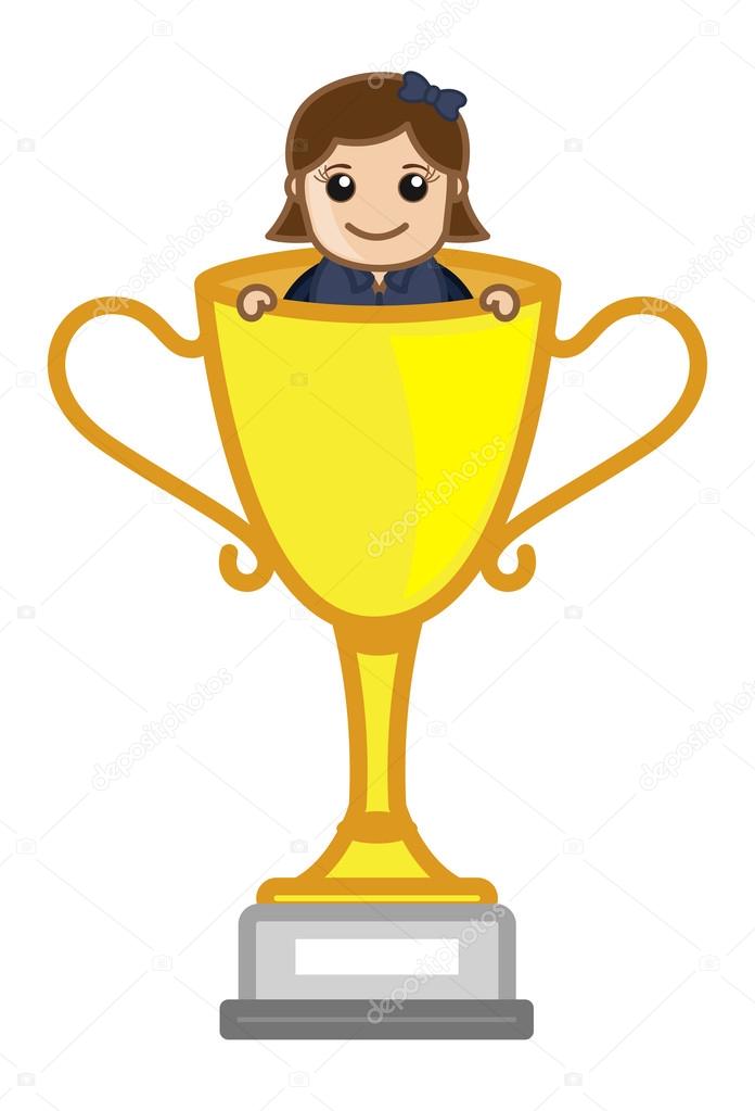 Cartoon Vector Character - Female in Winning Cup