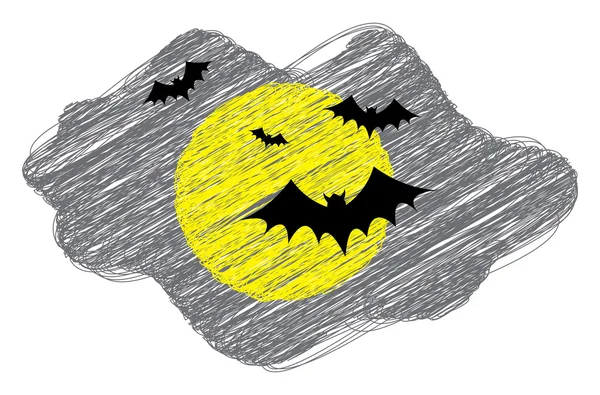 Flying Bats in Moon Light Drawing — Stock Vector