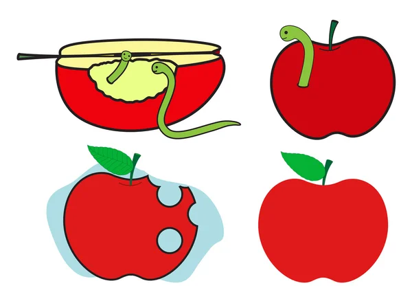 Ανατριχιαστικός σκουλήκι με μήλα διάνυσμα — Διανυσματικό Αρχείο