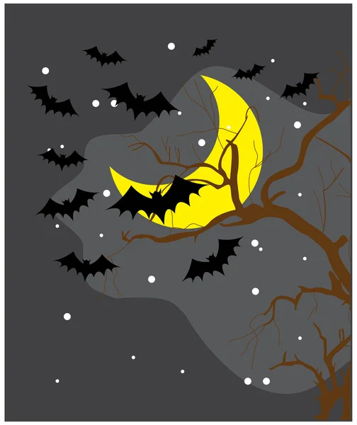 Flying Bats in Spooky Night — Stock Vector