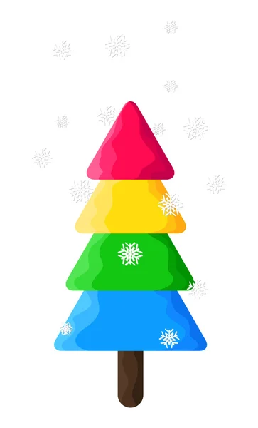 Colorido árbol de Navidad con copos de nieve — Vector de stock